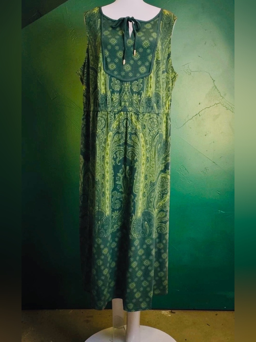 Isaac Mizrahi Green Paisley Sleeveless  Dress (M) NEW - Picture 2 of 7